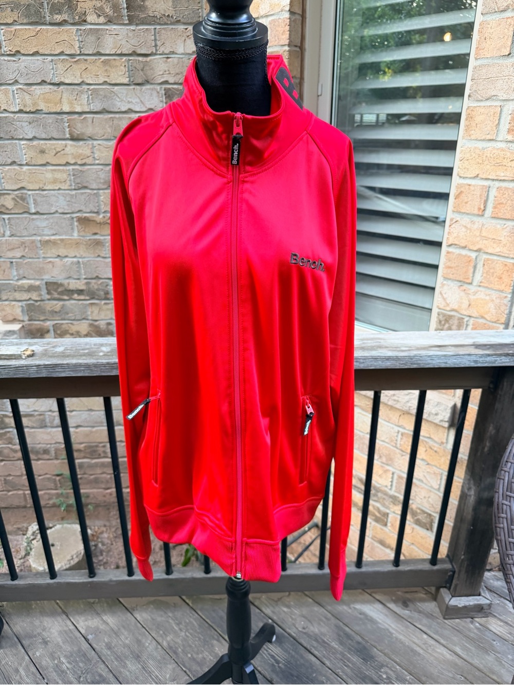 BENCH Classic Track Jacket Sweater Full Zip Logo Collar Red Mens SZ XL BRAND NEW